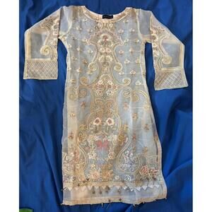 Vintage Sadabahar Pakistani Salwar Kameez & Dupata (Tunic, Pants, Scarf) Size S